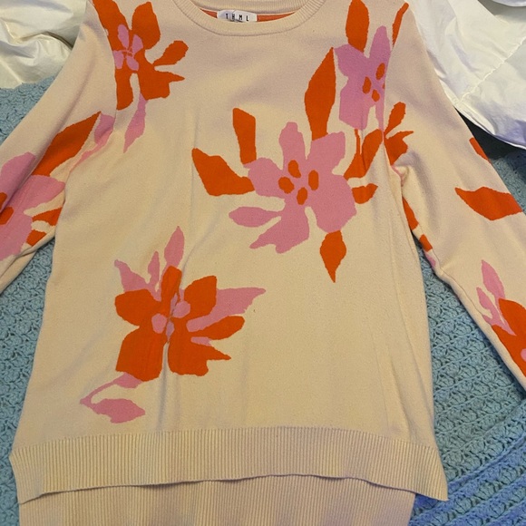THML Sweaters - THML Beige Sweater with Red and Pink Floral Design